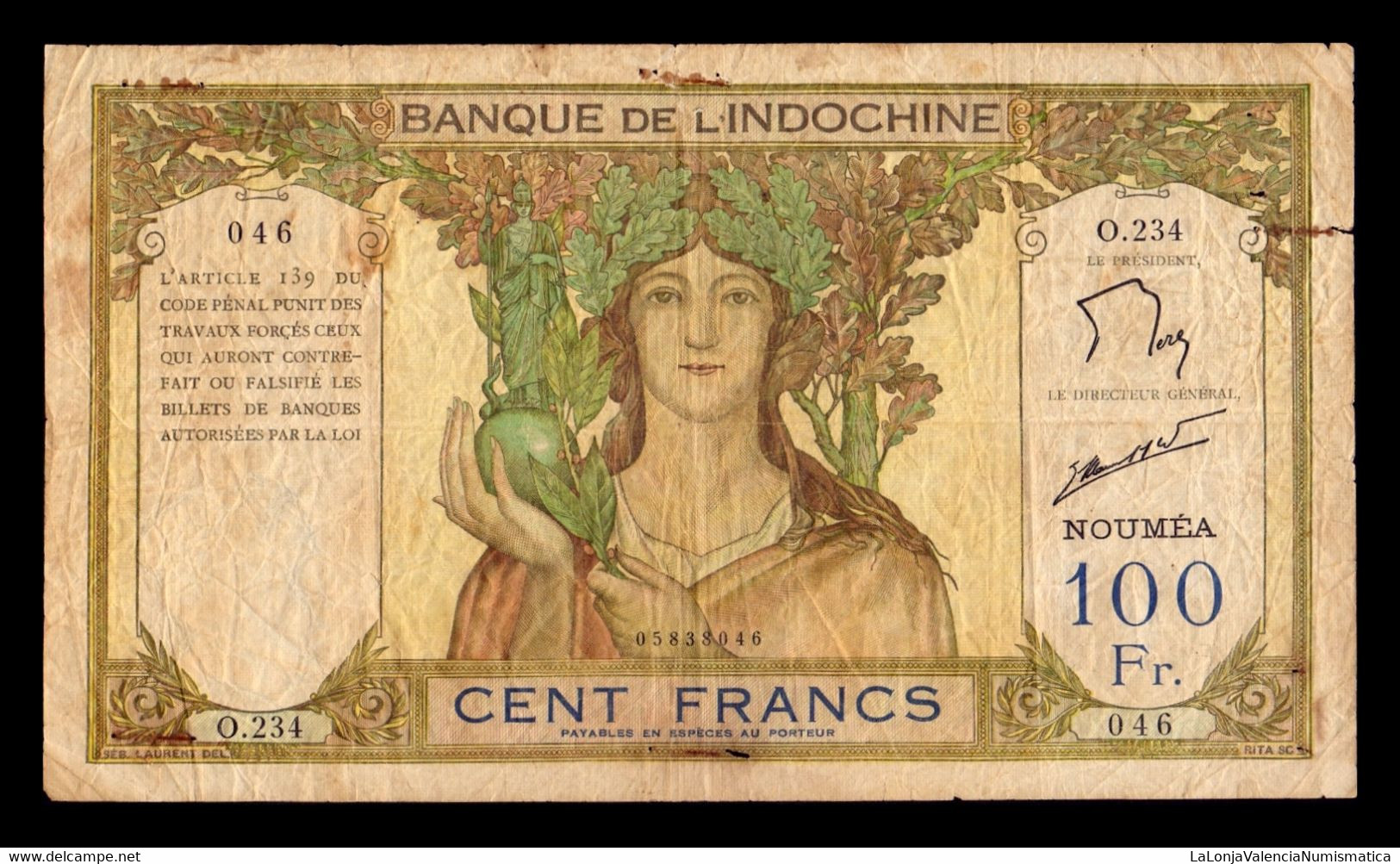 Nueva Caledonia New Caledonie 100 Francs 1937-1967 Pick 42e BC- G - Nouvelle-Calédonie 1873-1985