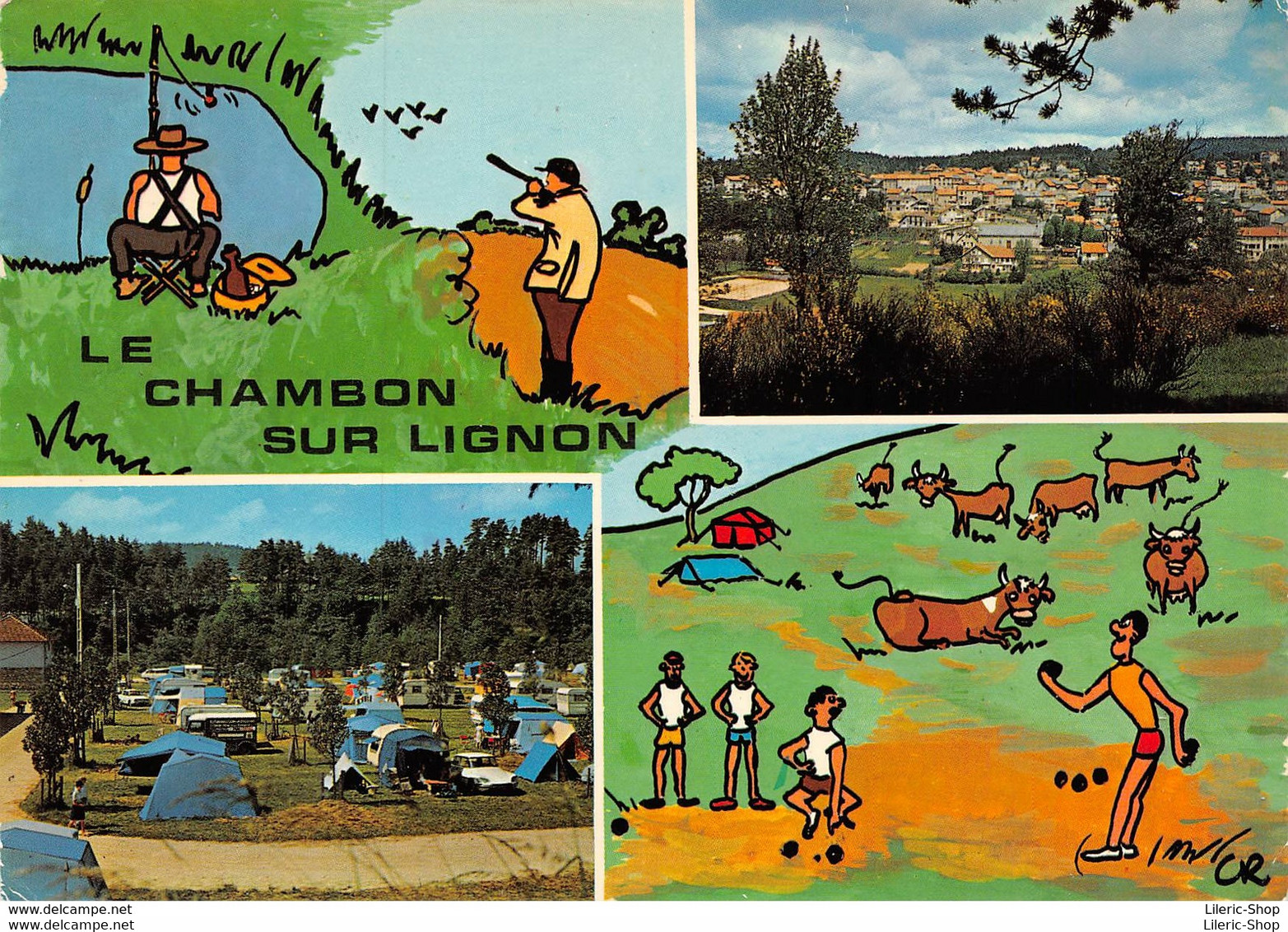 ►LE CHAMBON-SUR-LIGNON►43◄►CPSM◄1970►LE CAMPING ET LES ACTIVITÉS TOURISTIQUES◄►AUTOMOBILE▬DS▬◄ÉDIT. J. CELLARD T. 387 - Le Chambon-sur-Lignon