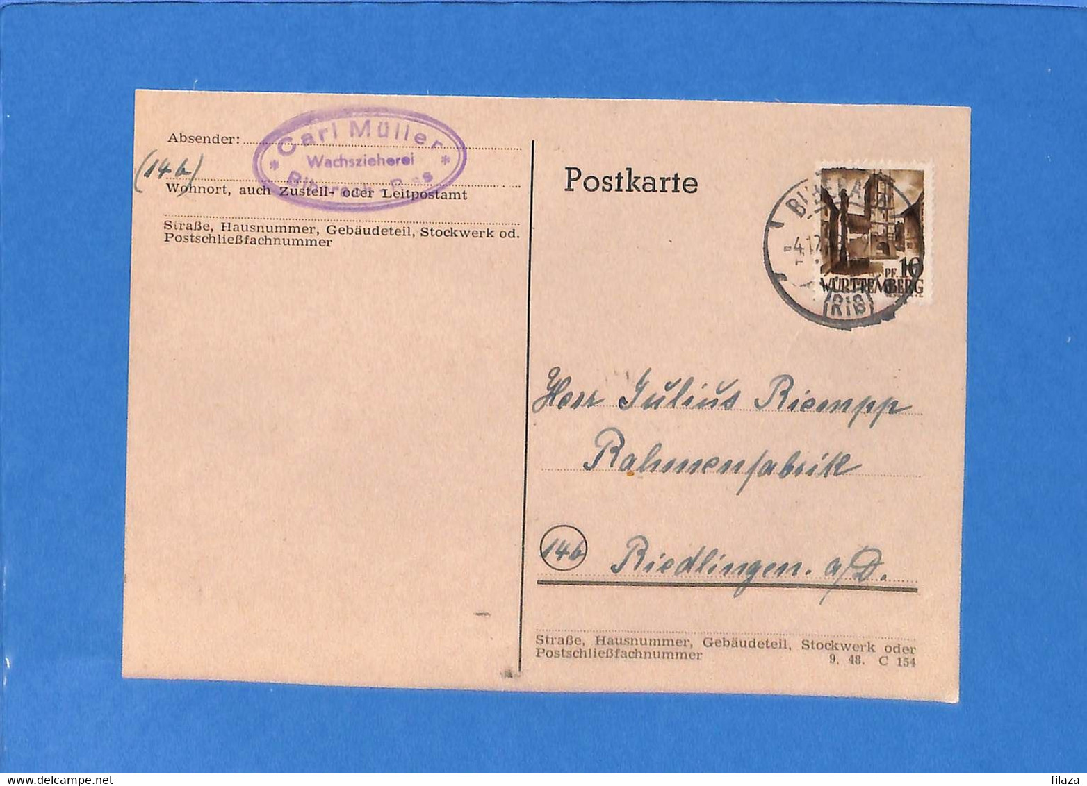 Allemagne Zone Française 1948 Wurttemberg - Carte Postale De Biberach (G6021) - Württemberg