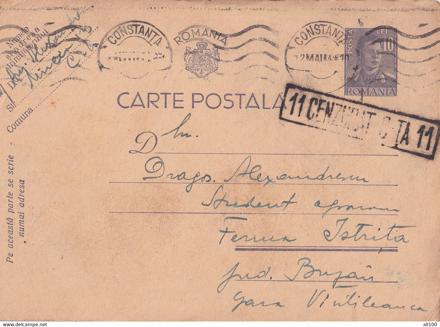 A16428  -   MILITARY LETTER POSTAL STATIONERY KING MICHAEL 10 LEI CENZURAT CONSTANTA USED 1941 - Storia Postale Seconda Guerra Mondiale