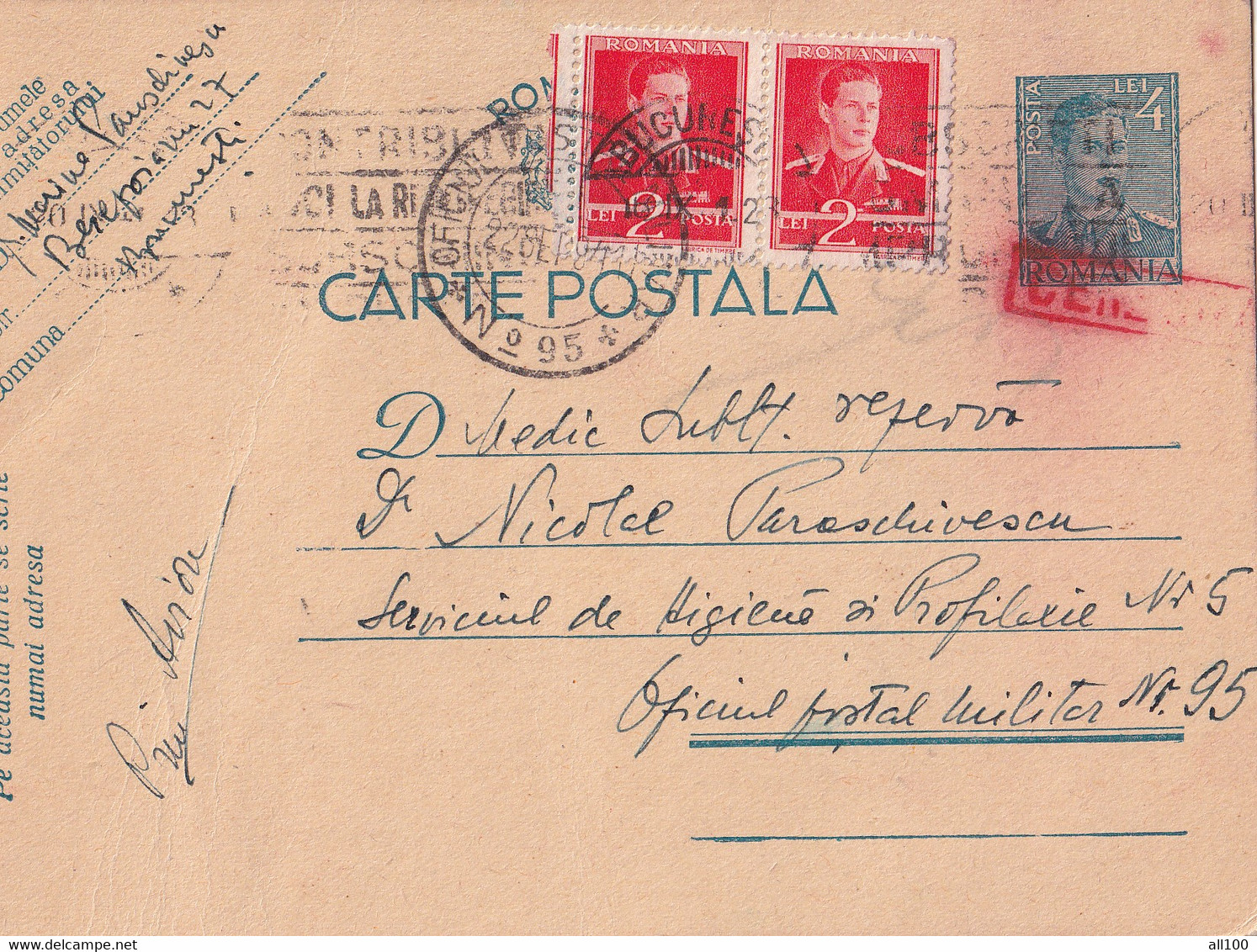 A16438 - MILITARY LETTER POSTAL STATIONERY KING MICHAEL 4 LEI CENZURAT USED 1942 OFICIUL MILITAR 95 - 2. Weltkrieg (Briefe)
