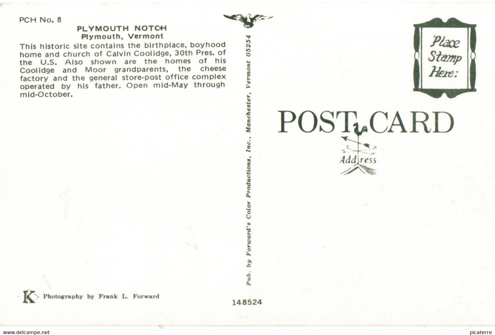 Plymouth Notch, Vermont,- Birthplace, Boyhood Home & Church Of Calvin Coolidge ( 30th US President From 1923-1929) PCH 8 - Presidentes