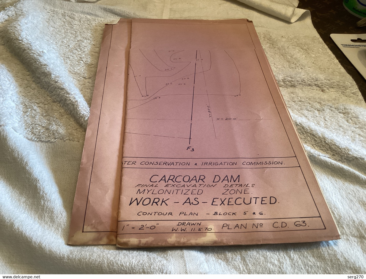 Plan   Dessin Carcoar Dam WATER  CARCOAR   BARRAGE 1970;australia Australie Tampon Work As Executed - Travaux Publics