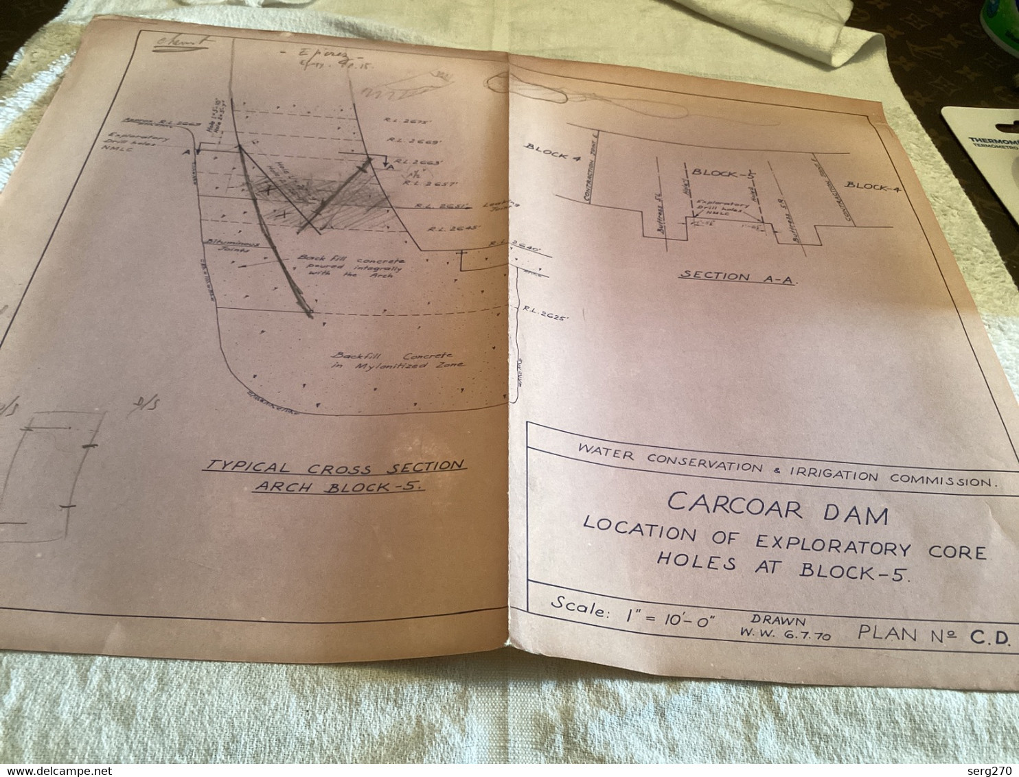 Plan   Dessin Carcoar Dam WATER  CARCOAR   BARRAGE 1970;australia Australie - Arbeitsbeschaffung
