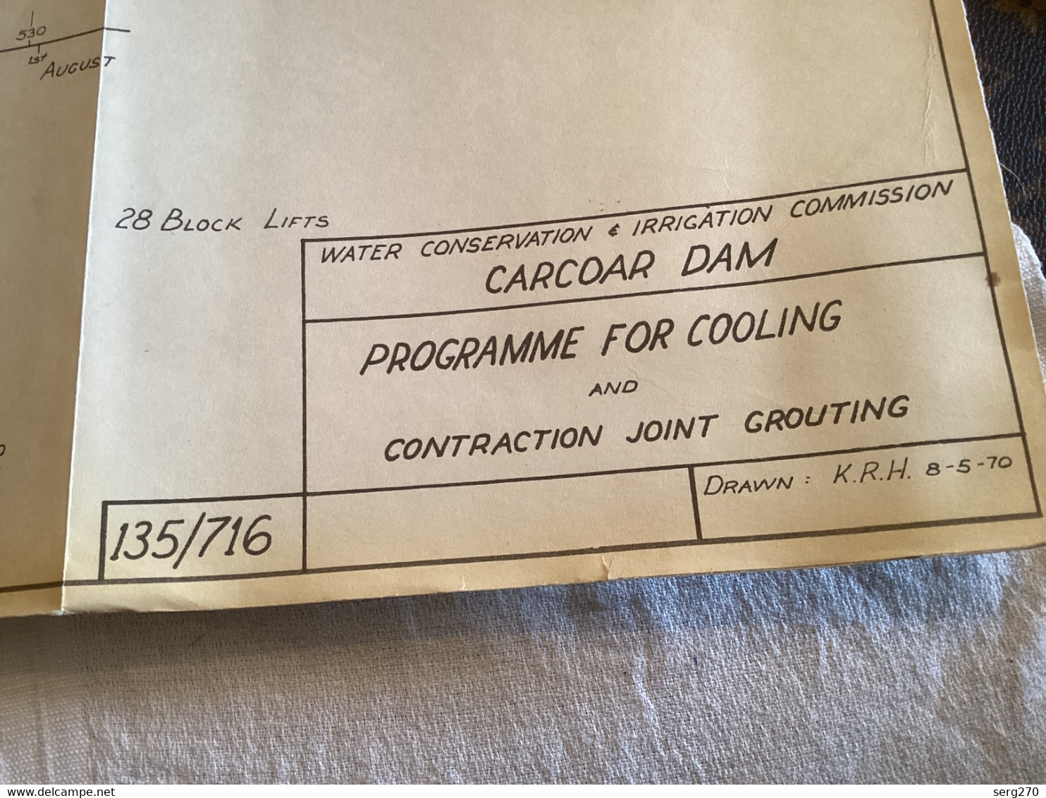 Plan   Dessin Carcoar Dam WATER  CARCOAR   BARRAGE 1970;australia Australie PROGRAMME FOR COOLING AND - Obras Públicas