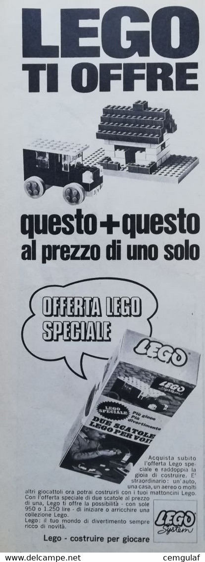 PUBBLICITÀ LEGO System " LEGO TI OFFRE Questo+questo Al Prezzo Di Uno Solo" 1968 - Lego System