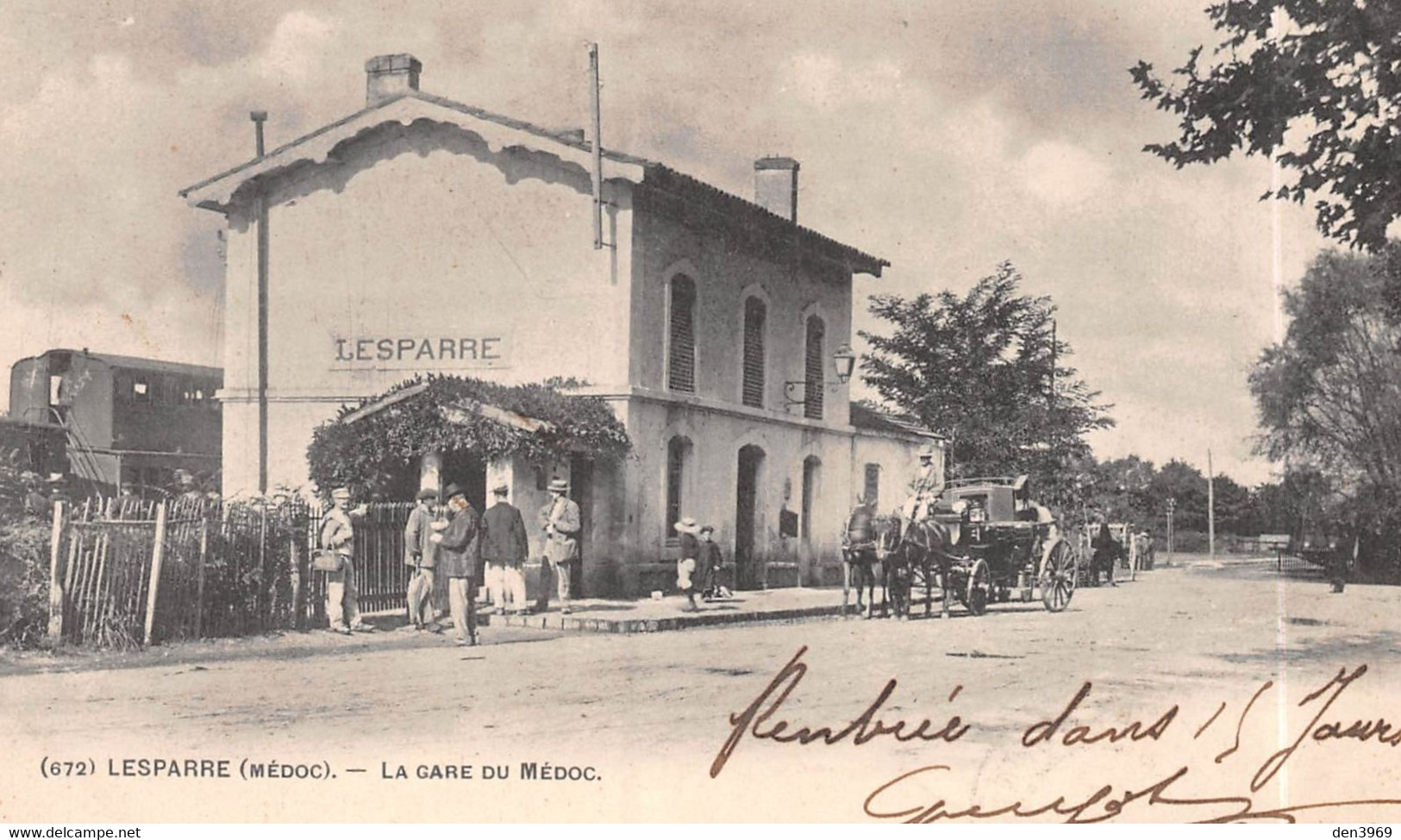 LESPARRE (Gironde) - La Gare Du Médoc - Diligence, Attelage De Chevaux, Train - Précurseur Voyagé - Lesparre Medoc