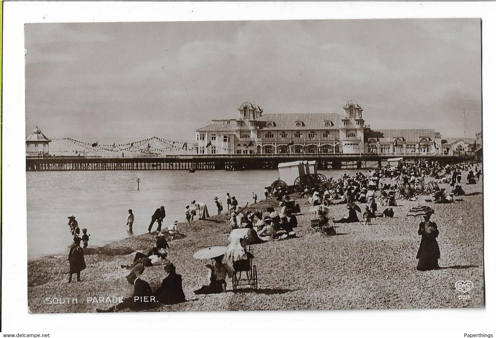 Early Real Photo Postcard, Hampshire, Portsmouth, South Parade Pier, People, Pram, Beach Hut, - Portsmouth