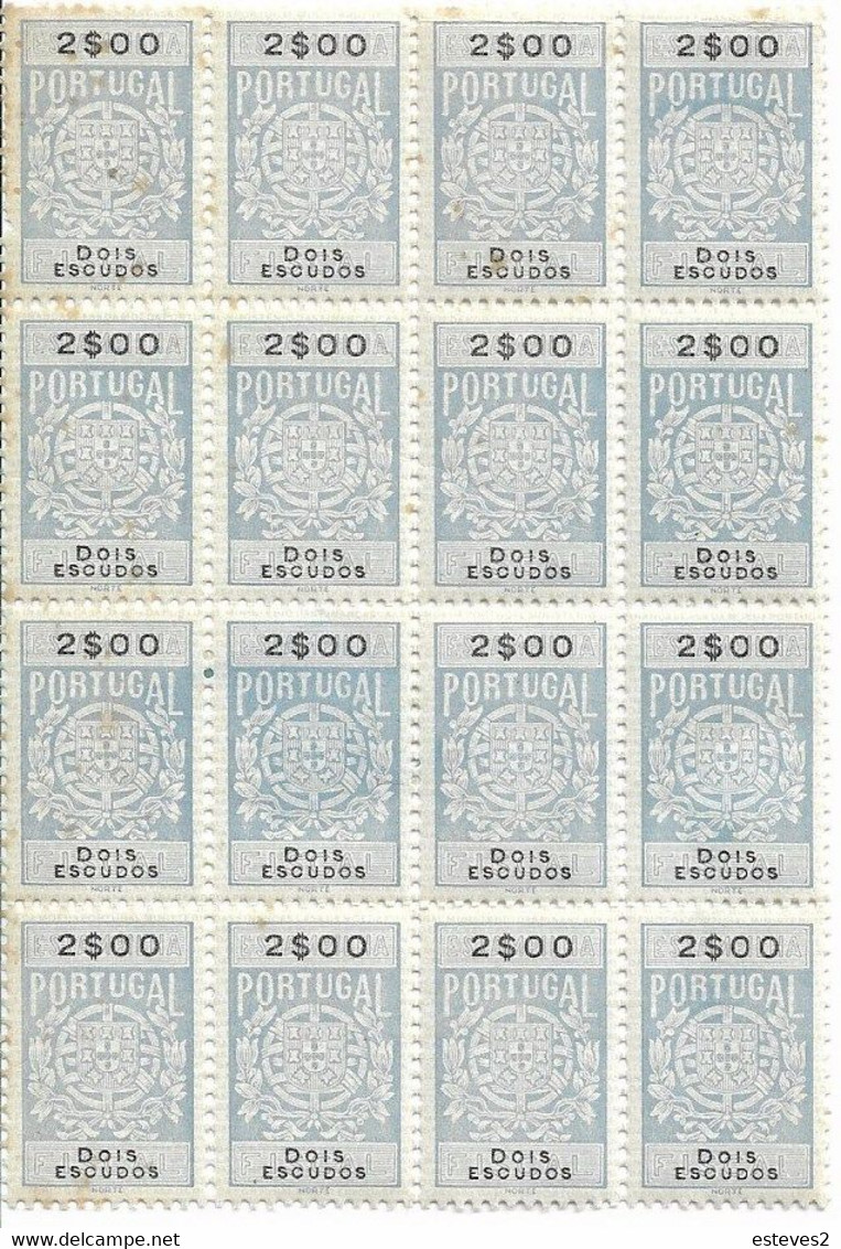 Portugal , 2$00  Revenue Stamps  , Block 16 Stamps - Ungebraucht