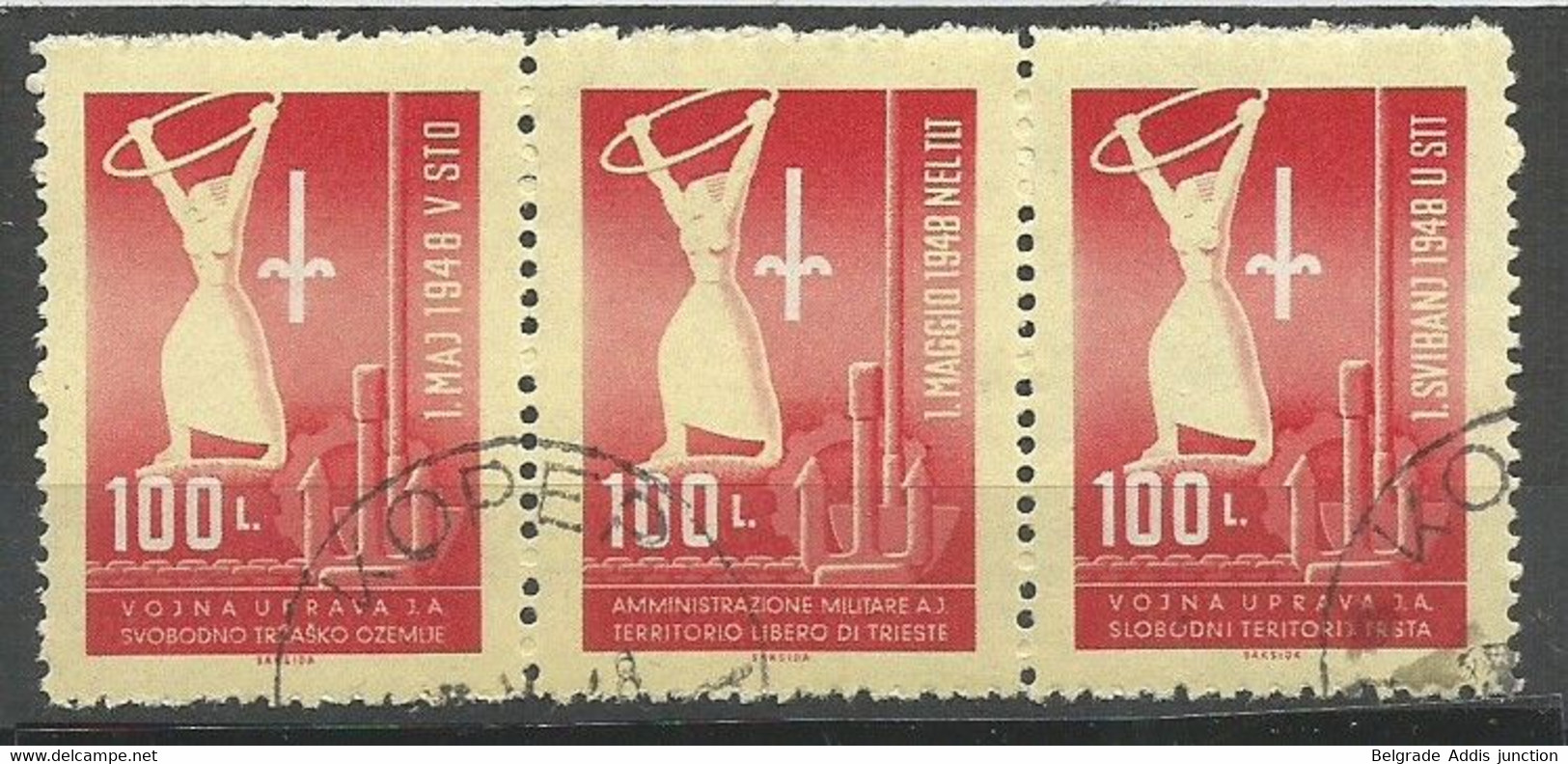 Italy Yugoslavia Italia Trieste Zone B Sassone 1/3 (S.1, Trittico) Complete Set Used CTO 1948 Sass.CV: 160,00€ - Usati