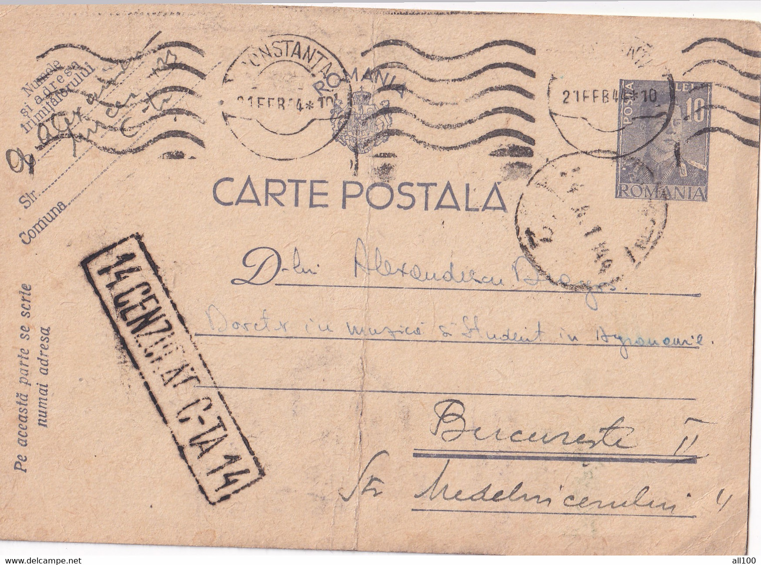 A16471 - MILITARY LETTER POSTAL STATIONERY ROMANIA  CENZORED CONSTANTA 14  KING MICHAEL 10 LEI 1942  POST CARD USED - 2. Weltkrieg (Briefe)