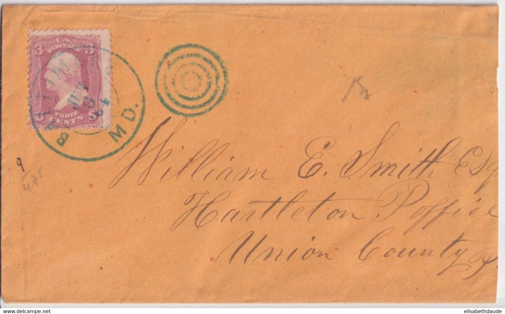 1864 - USA - ENVELOPPE De BALTIMORE => HARTLETON - Storia Postale