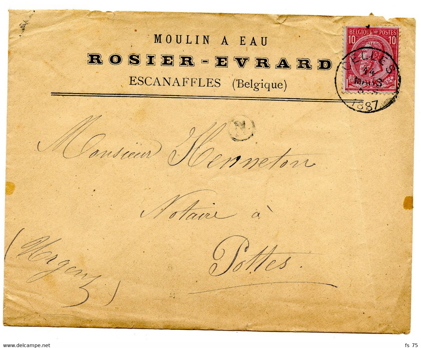 BELGIQUE - N°46 OBLITERE CELLES + BOITE RURALE N SUR LETTRE D'ESCANAFFLES, 1887 - 1869-1883 Leopold II