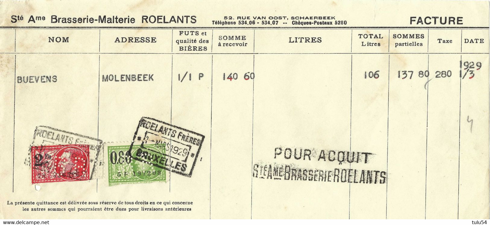 S.A. Brasserie-Malterie  Roelants  Schaerbeek - Invoices