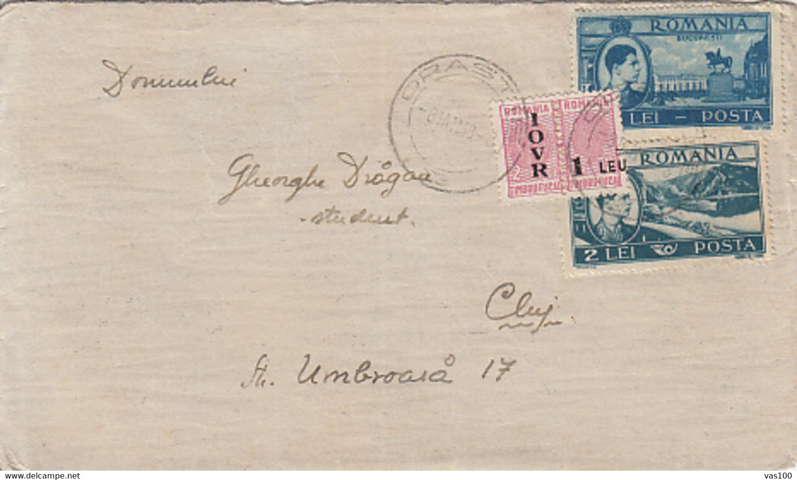 IOVR OVERPRINT REVENUE STAMP, KING MICHAEL, DANUBE, SHIP, BUCHAREST STATUE STAMPS ON COVER, 1948, ROMANIA - Fiscaux