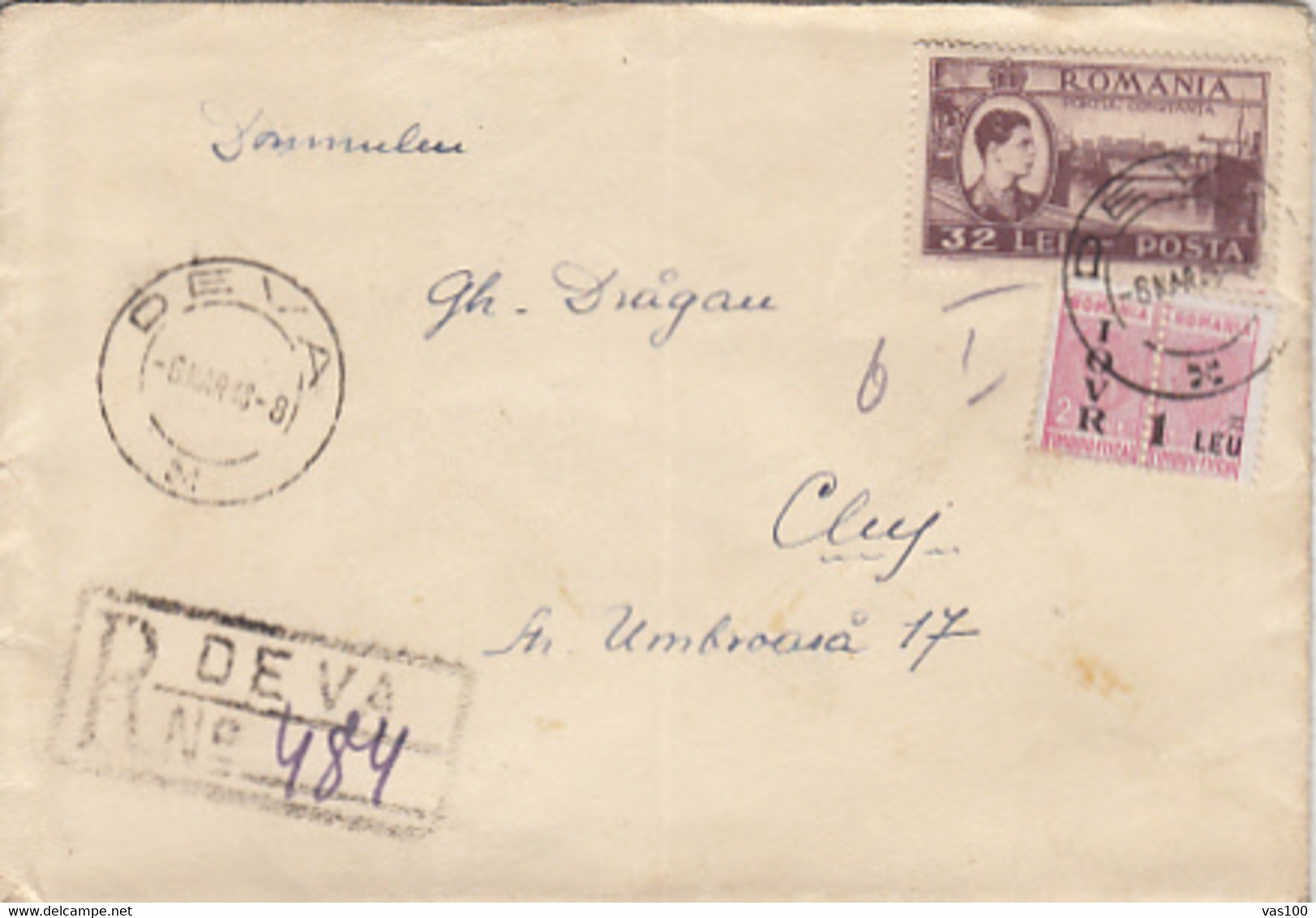 IOVR OVERPRINT REVENUE STAMP, KING MICHAEL, CONSTANTA HARBOUR, SHIP, STAMPS ON REGISTERED COVER, 1948, ROMANIA - Revenue Stamps