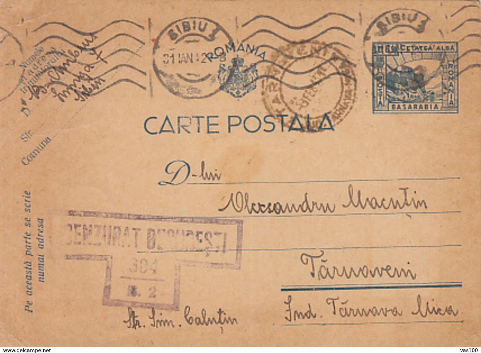 WW2, CENSORED BUCHAREST NR 304/B2, AKKERMAN FORTRESS PC STATIONERY, ENTIER POSTAL, 1942, ROMANIA - 2de Wereldoorlog (Brieven)