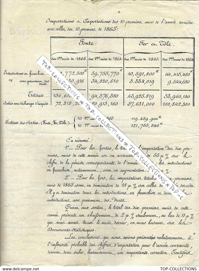 1865 METALLURGIE ORGNISATION PATRONAT MAITRES DE FORGES BULLETIN DU COMITE DES FORGES   16 P. GRAND FORMAT V.SCANS+ HIST - Documents Historiques