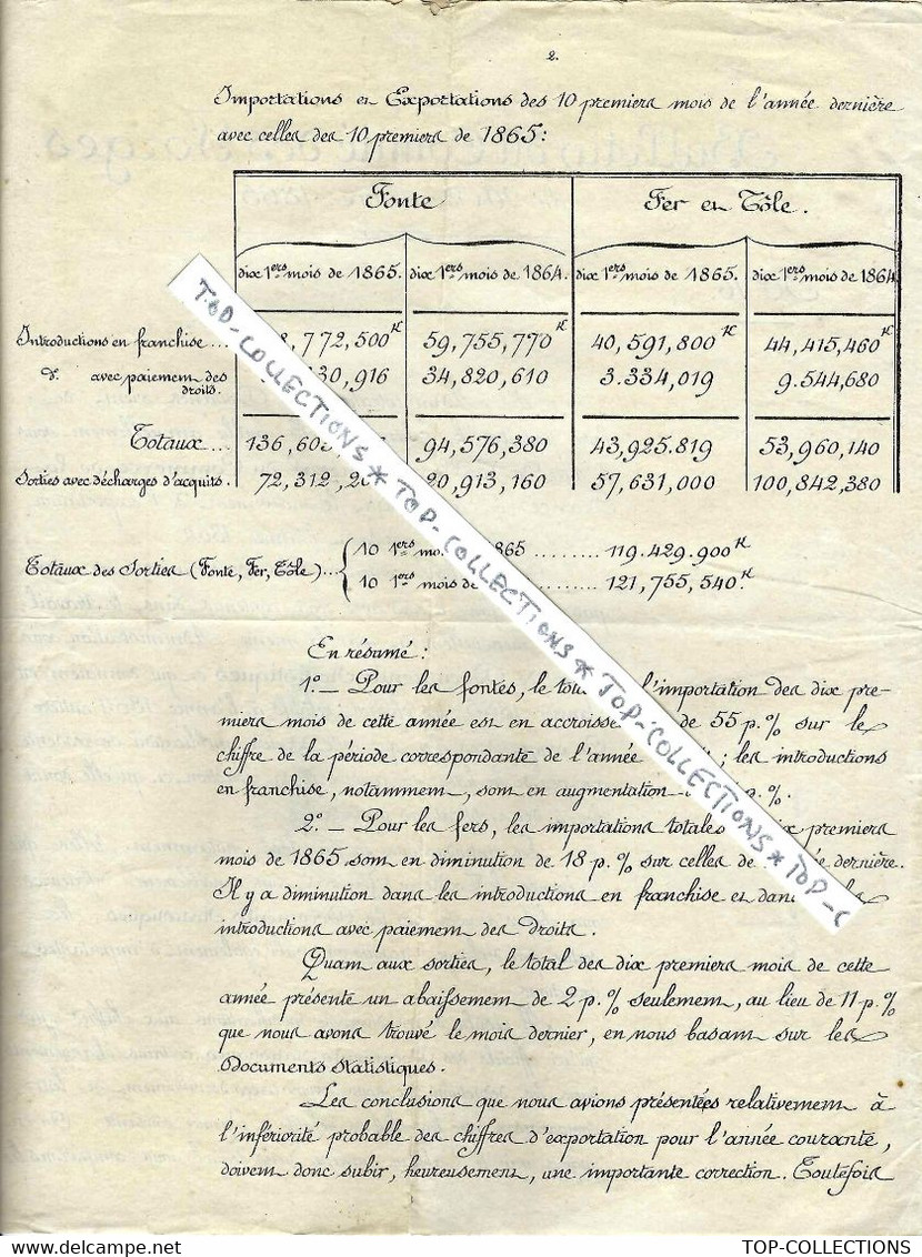 1865 METALLURGIE ORGNISATION PATRONAT MAITRES DE FORGES BULLETIN DU COMITE DES FORGES   16 P. GRAND FORMAT V.SCANS+ HIST - Historical Documents