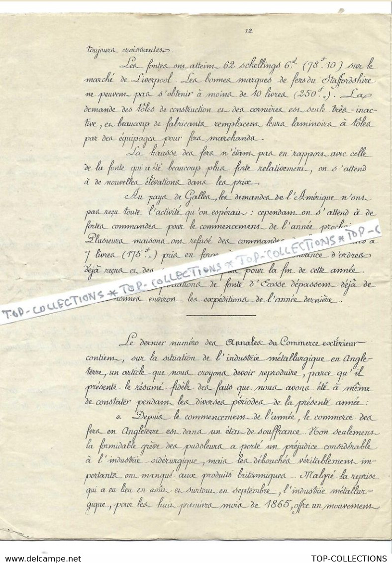 1865 METALLURGIE ORGNISATION PATRONAT MAITRES DE FORGES BULLETIN DU COMITE DES FORGES   16 P. GRAND FORMAT V.SCANS+ HIST - Historical Documents