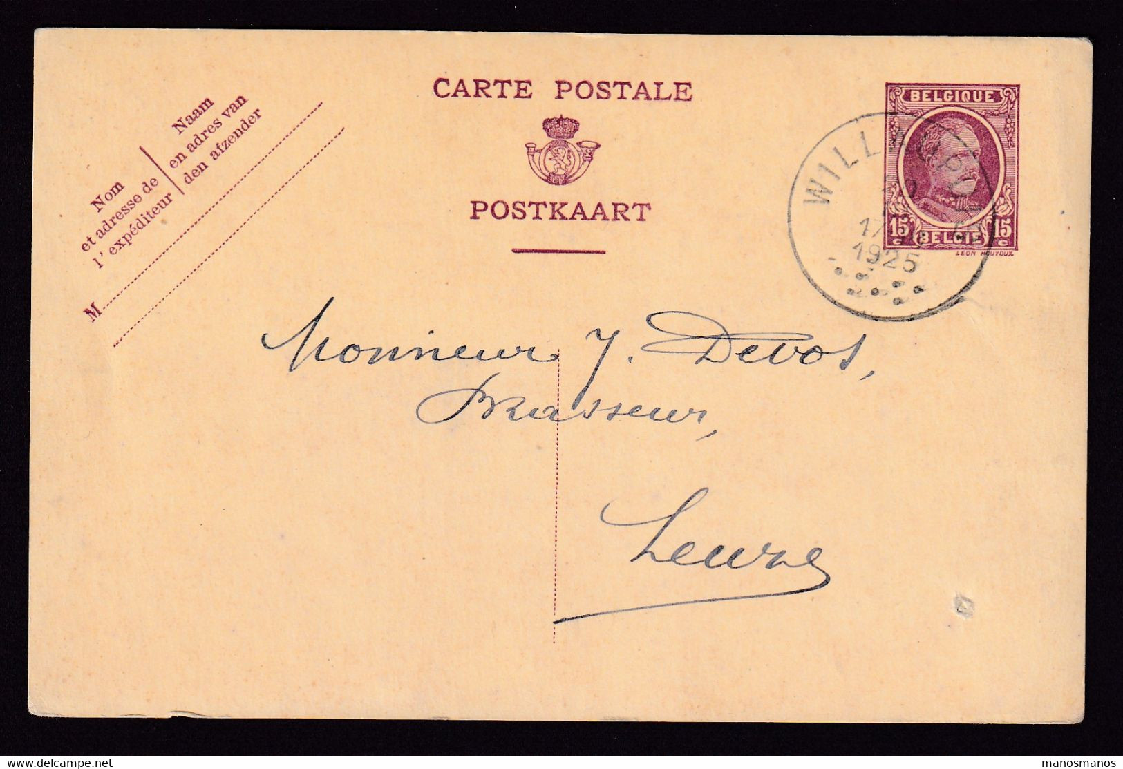 37/019 - BRASSERIE Belgique - Vers Brasseur Devos à LEUZE 1925 Sur Entier Postal Ex BRAFFE Via WILLEMEAU - Cervezas