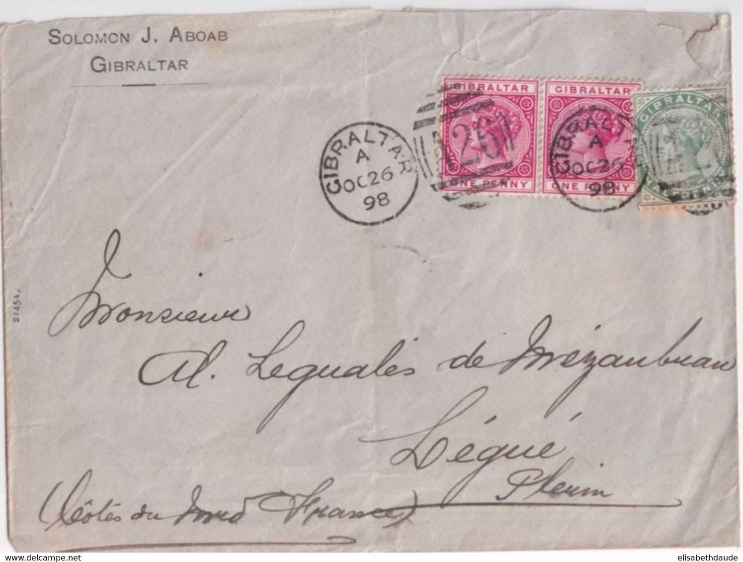1898 - GIBRALTAR - ENVELOPPE => LEGUE (COTES DU NORD) - Gibraltar