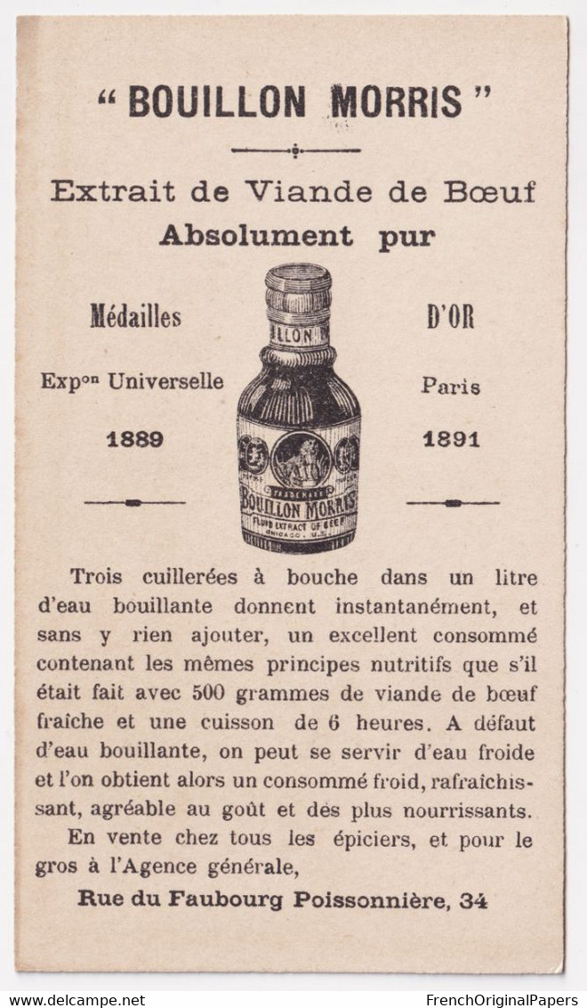 Tour Eiffel 1889 - Rare Chromo Bouillon De Viande Morris Années 1900s - Paris Enfants Drapeau Patriotique - Tower A75-46 - Other & Unclassified