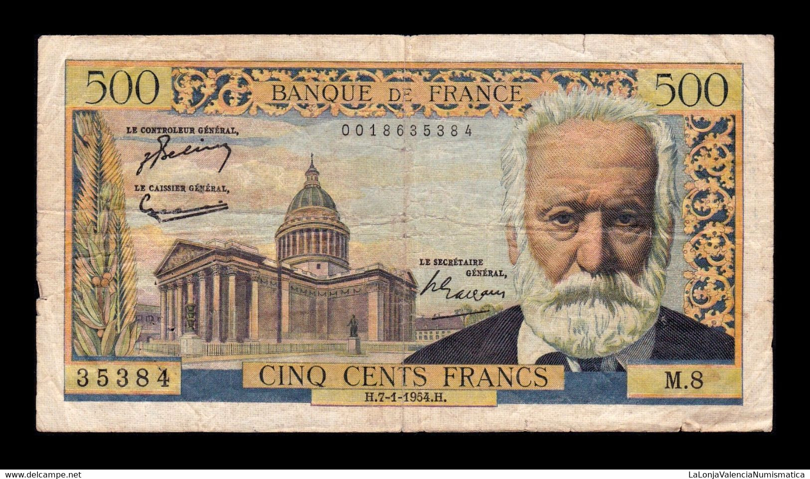 Francia France 500 Francs Victor Hugo 1954 Pick 133a BC F - 500 F 1954-1958 ''Victor Hugo''