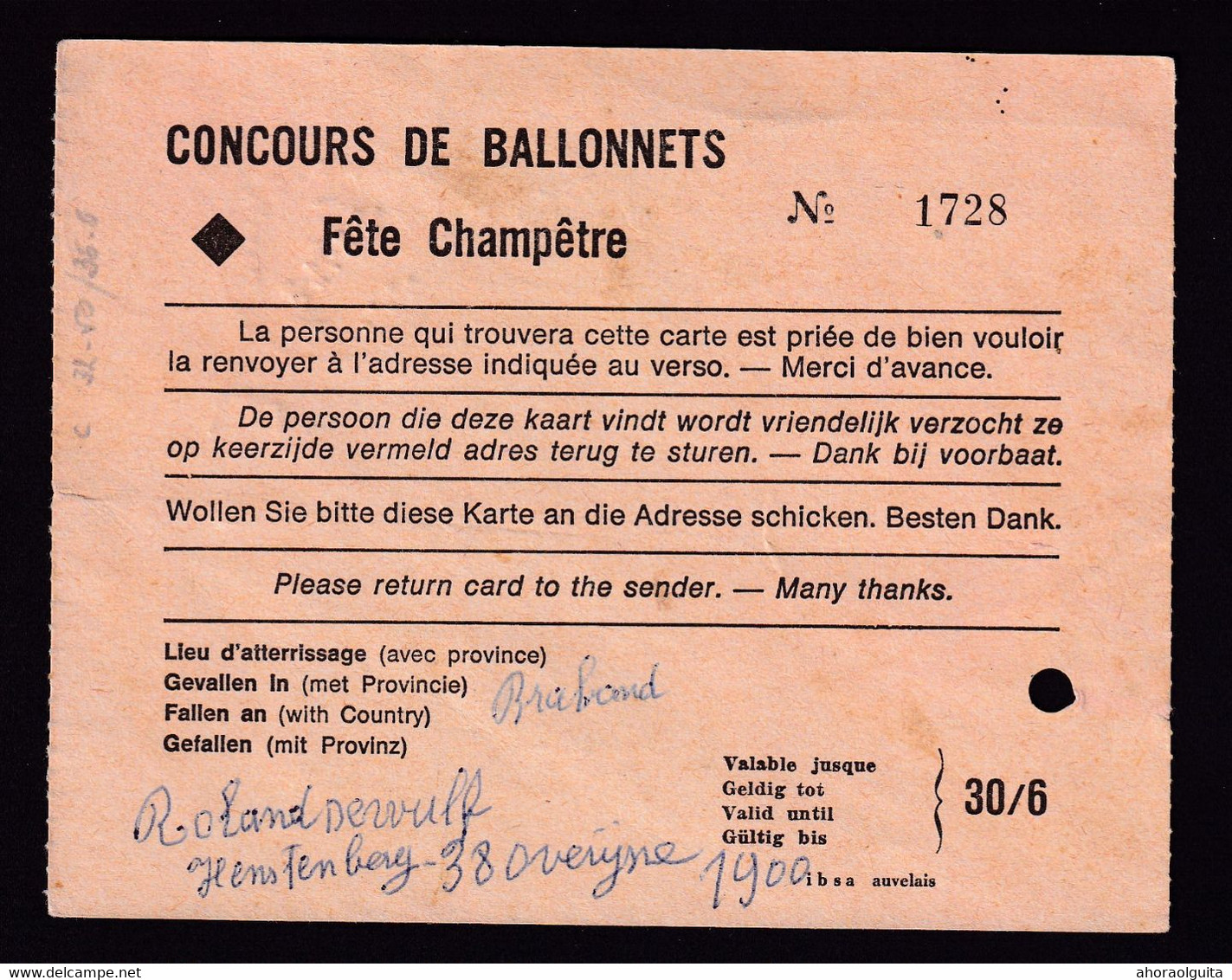 37/045 --  Collection OVERIJSE - Carte Concours De Ballonnets OVERISE 1971 Vers AUVELAIS - Non Affranchie , Taxée - 1934-1951