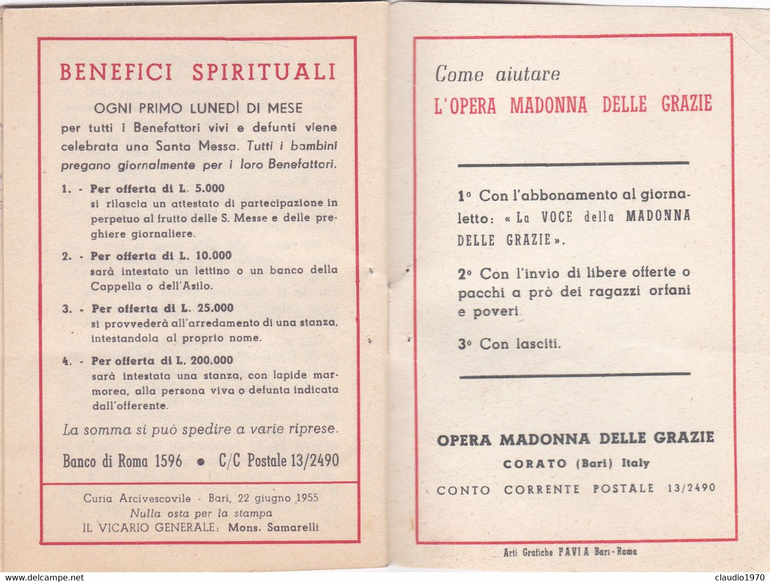 LIBRETTO  - RELIGIONE - PER ANTONIUM AD MARIAM - 1955