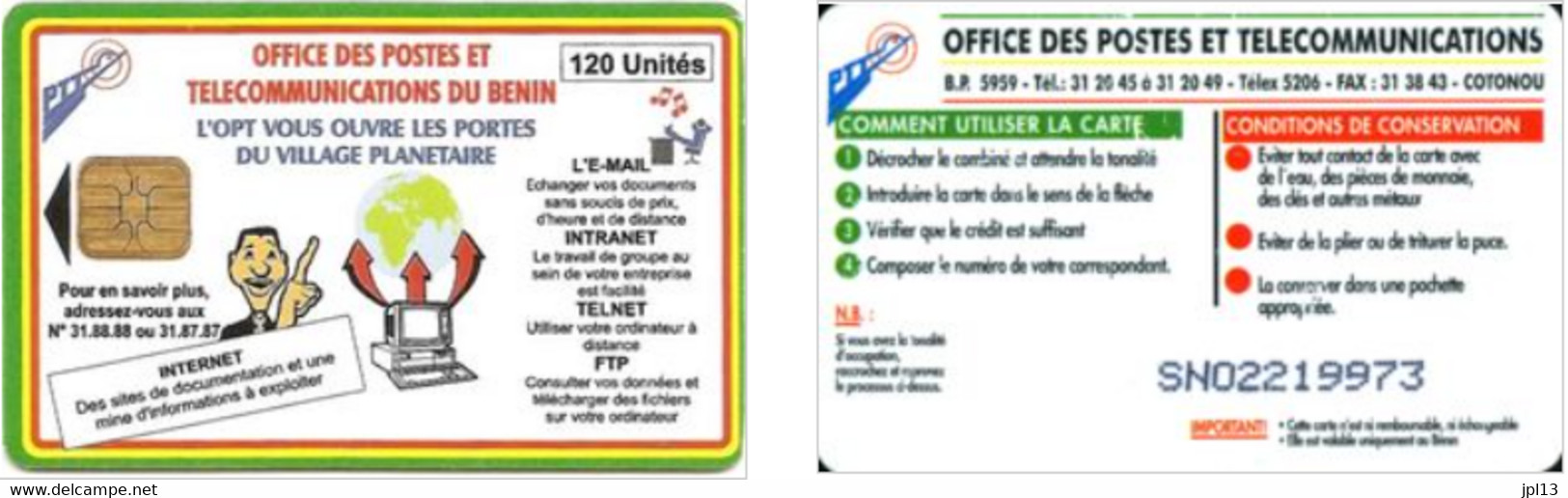 Carte à Puce - Bénin - Office Des Postes Et Télécommunications (OPT) - Internet  / Instructions - Benin