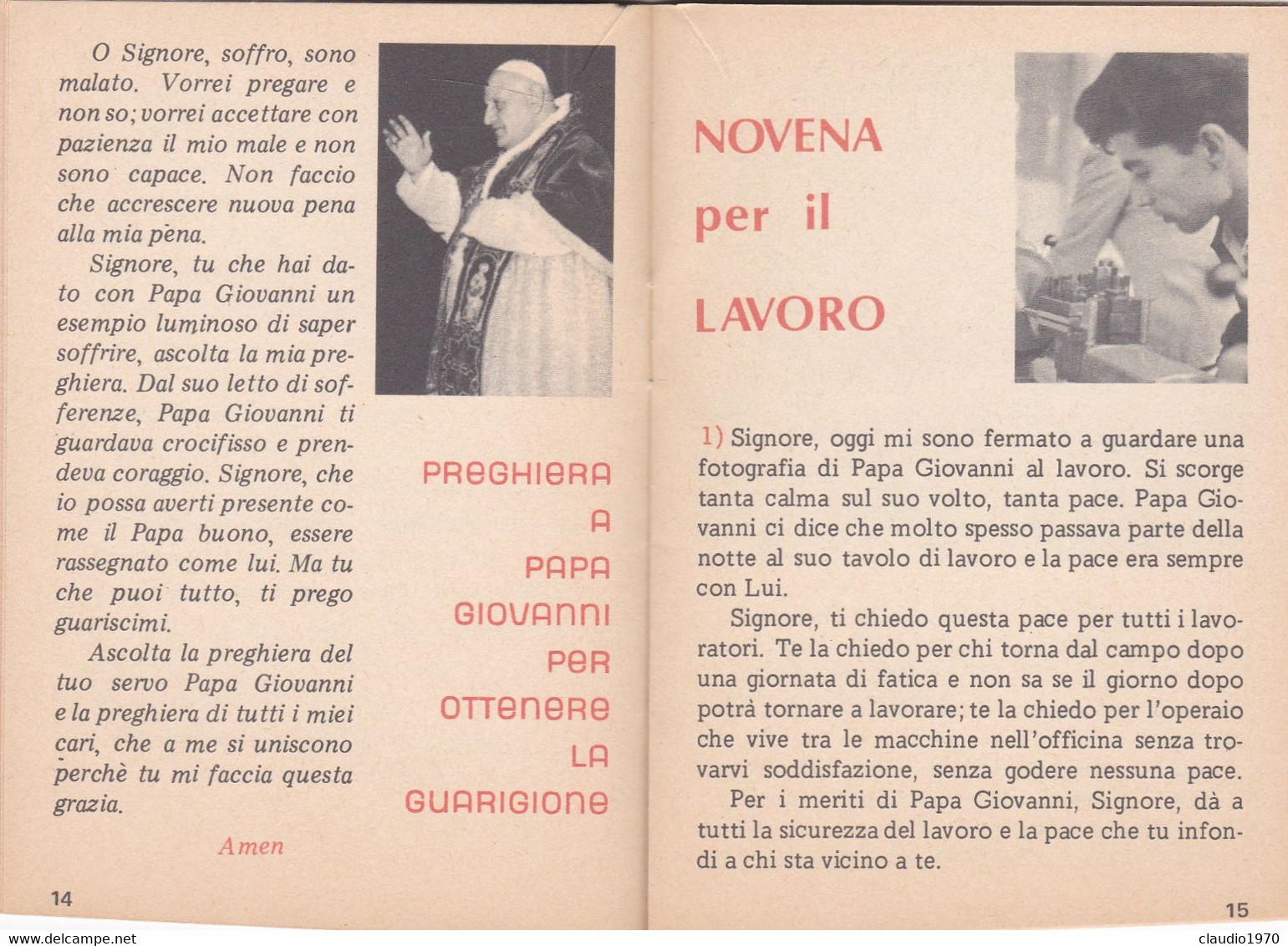 LIBRETTO  - RELIGIONE - PAPA GIOVANNI - COLLEGIO MISSIONARIO S. CUORE ANDRIA