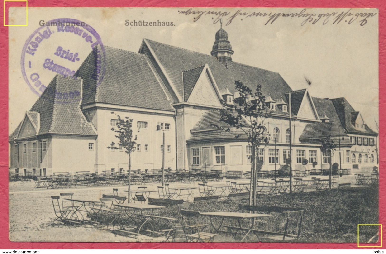 Gumbinnen = Gussew Ostpreussen : Schützenhaus / Stempel " Königl. Reserv. Lazarett " Zensur Krieg 1WK 1914 - 18 - Ostpreussen