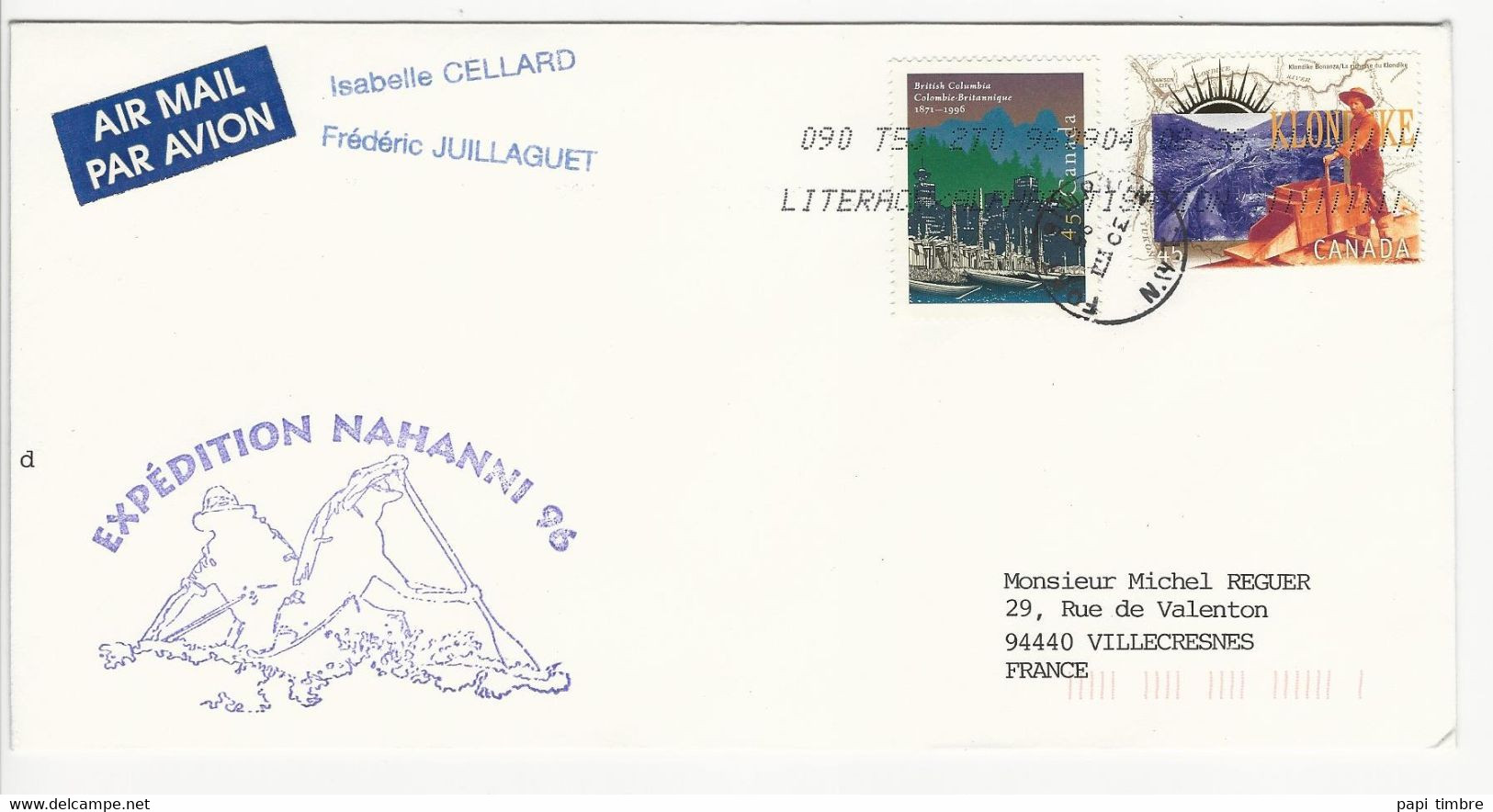 Enveloppe - Expédition NAHANNI 96 - Canada 30/VIII/96 - Programmes Scientifiques