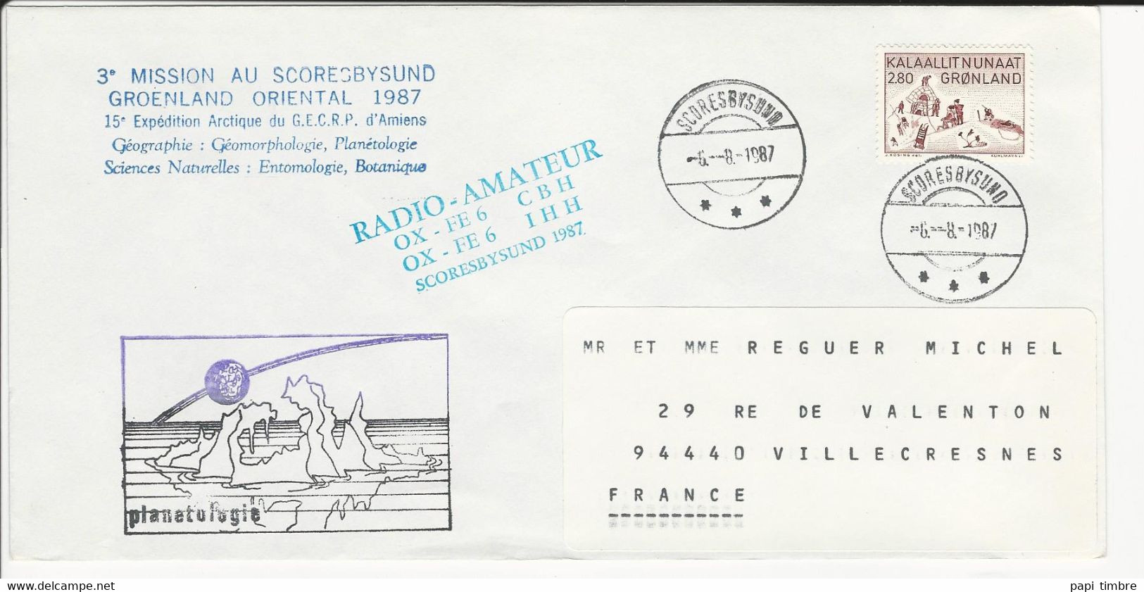 Enveloppe - 3e Mission Au SCORESBYSUND Groenland Oriental - Planètologie - 6/8/1987 - Programmes Scientifiques