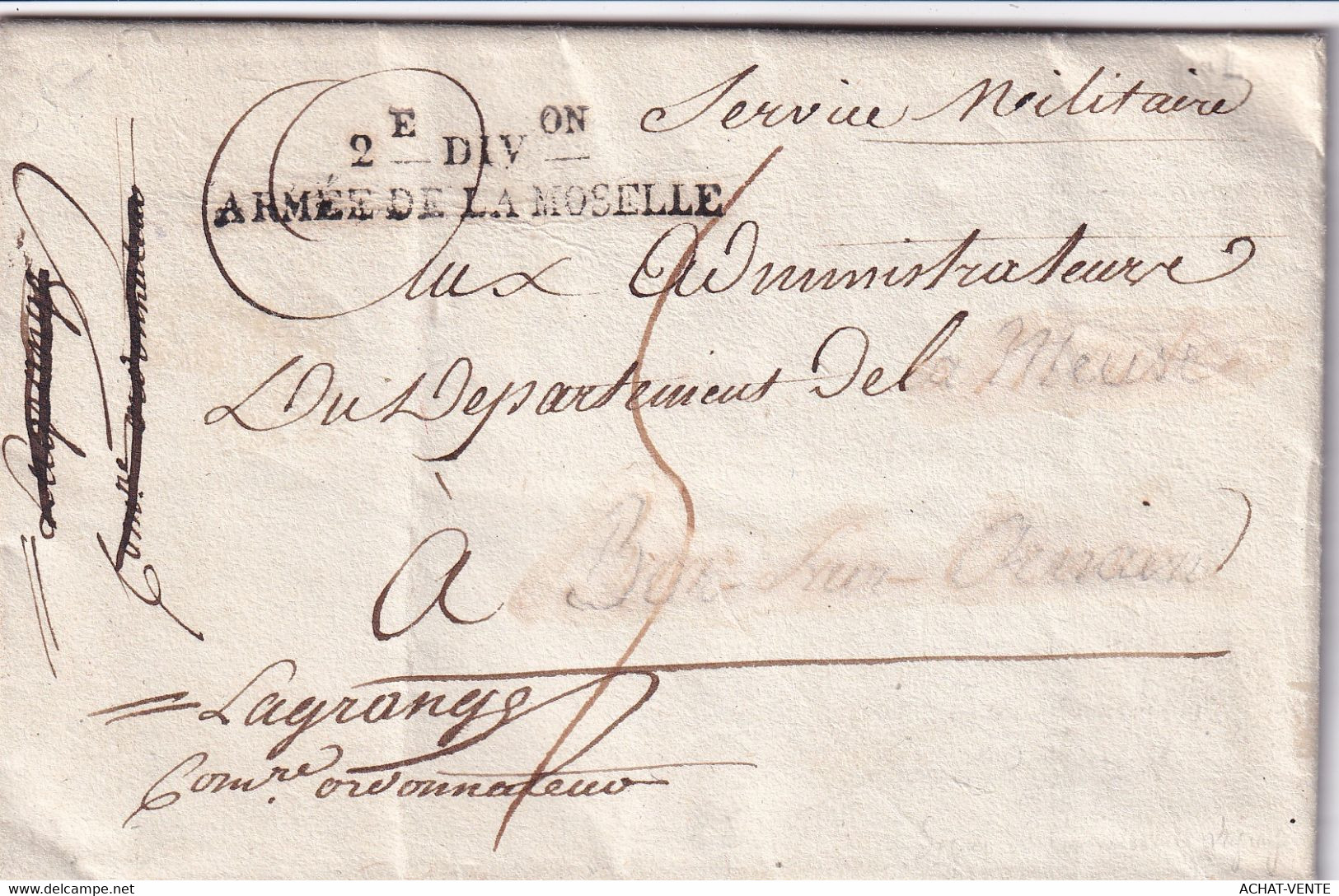 LUXEMBOURG Et Saarebourg - 2 LETTRES - 1795 3 E DIV ON ARMEE DE LA MOSELLE -  /  2 E DIV ON - Signé Lagrange - ...-1852 Prephilately