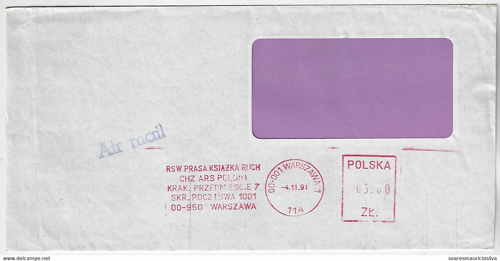 Poland 1991 Airmail Cover Meter Stamp Slogan The Workers' Publishing Cooperative Press-Book-Ruch From Warsaw Newspaper - Storia Postale