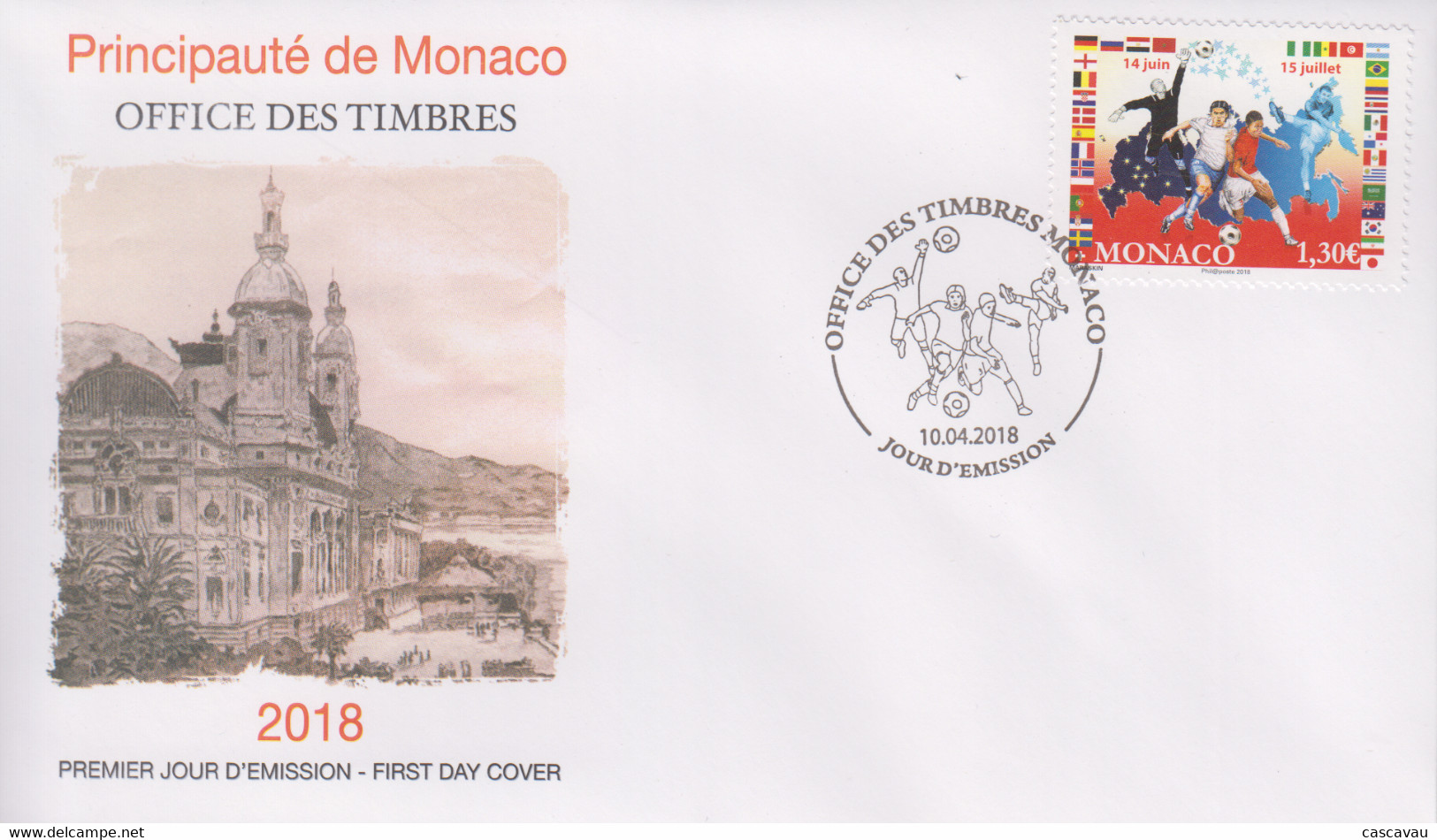 Enveloppe  FDC   1er  Jour     MONACO     COUPE  DU  MONDE  De  FOOTBALL   RUSSIE   2018 - 2018 – Rusia