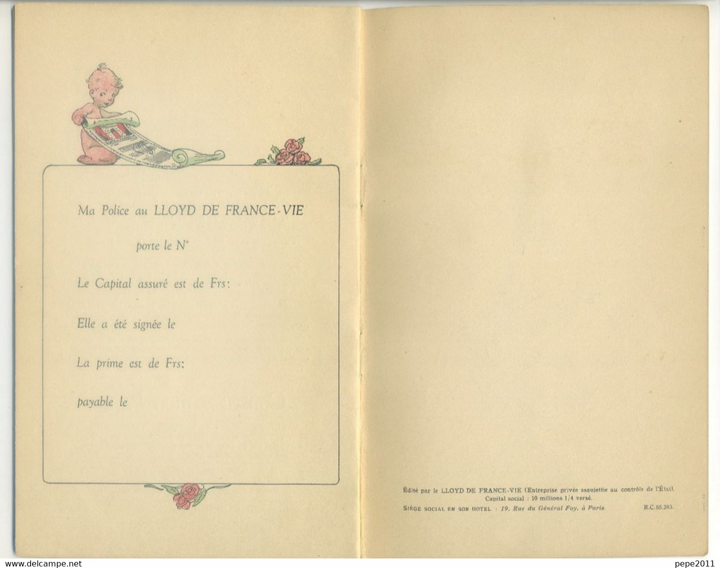 Pub - Le LIVRE de BÉBÉ Livret publicitaire ancien édité par le LLOYD de FRANCE VIE - Belles illustrations -  Peu courant