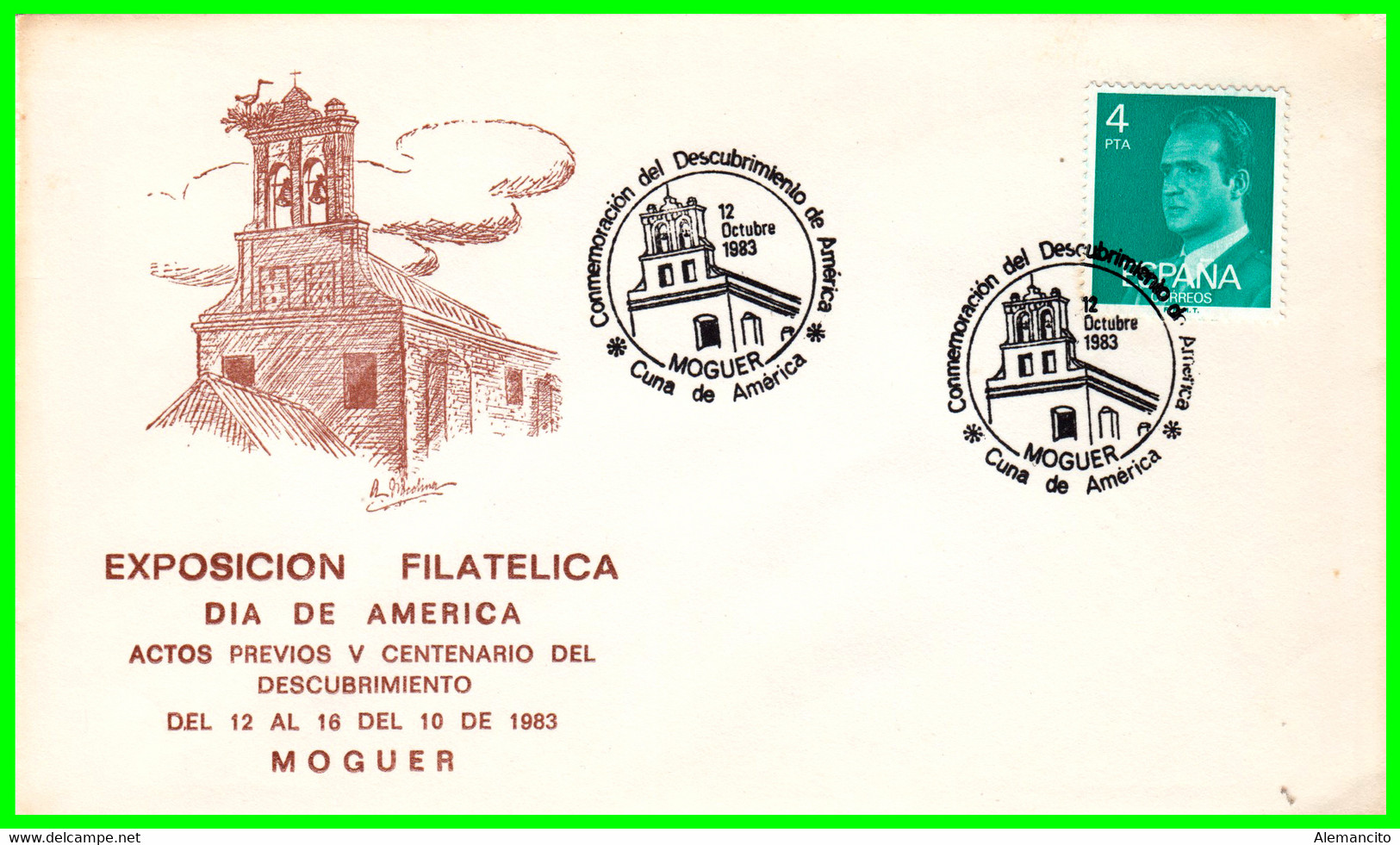 SOBRE EXPOSICION FILATELICA DIA DE AMERICA CON MATASELLO EN ( MOGUER ) AÑO 1983 - Sonstige & Ohne Zuordnung