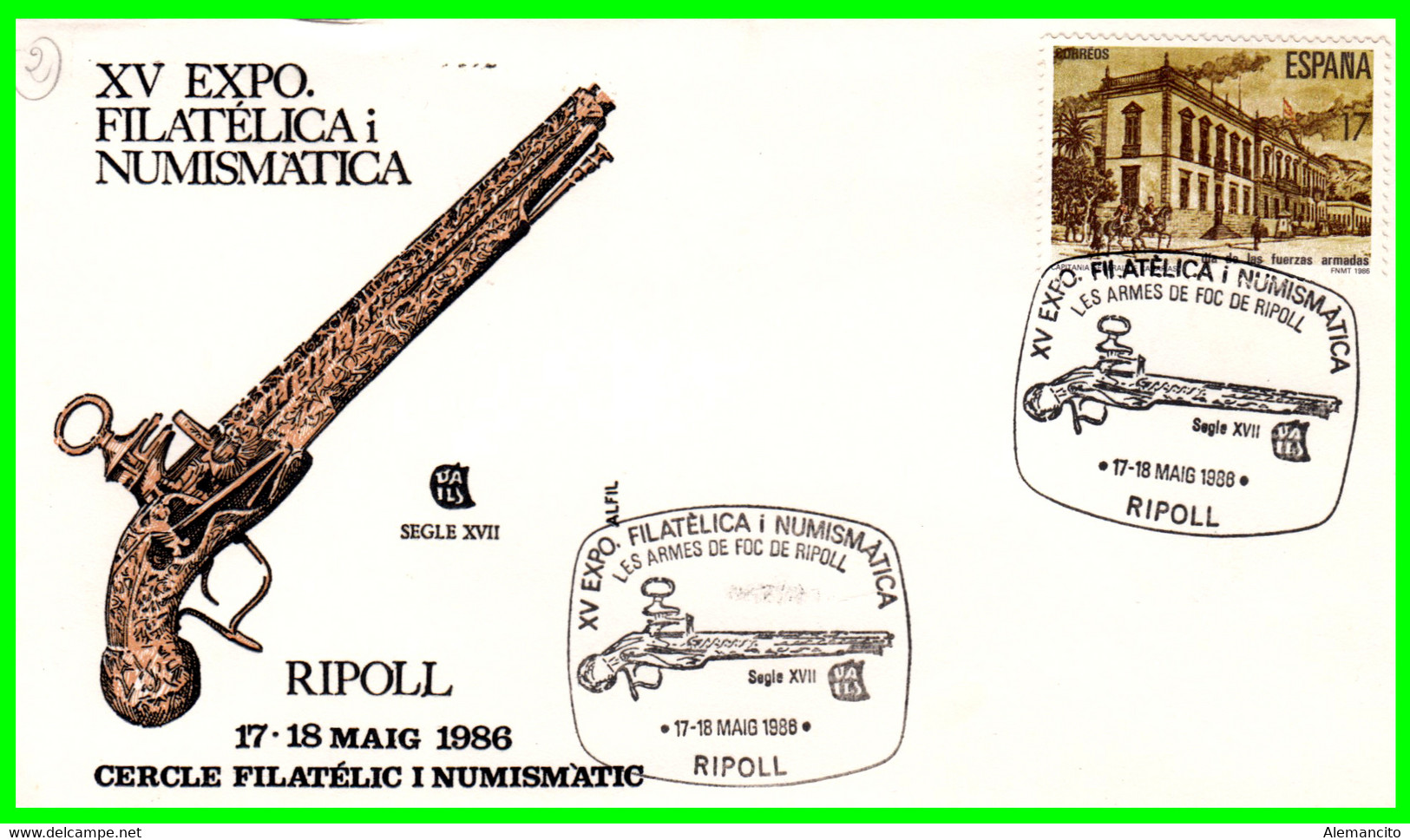 SOBRE XV EXPO FILATELICA Y NUMISMATICA  ( RIPOL ) CON MATASELLO RIPOL AÑO 1986 - Andere & Zonder Classificatie