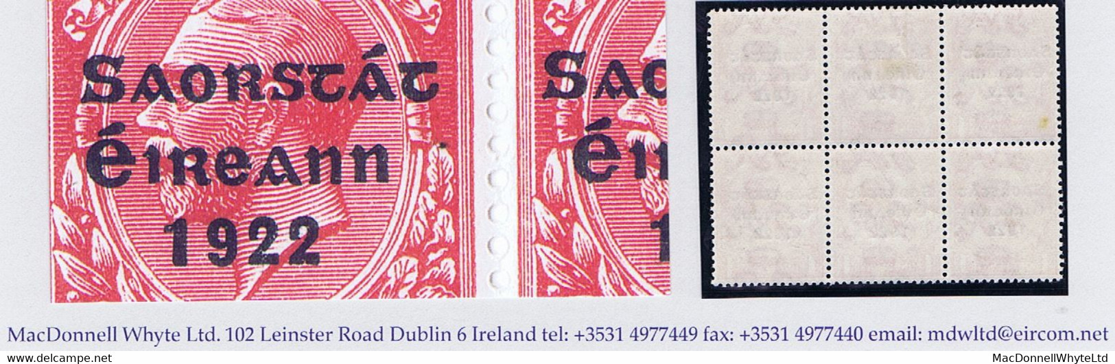 Ireland 1922-23 Thom Saorstat 1d Var "S Over E" Row 10/10 In A Block Of 6 Fresh Mint - Neufs