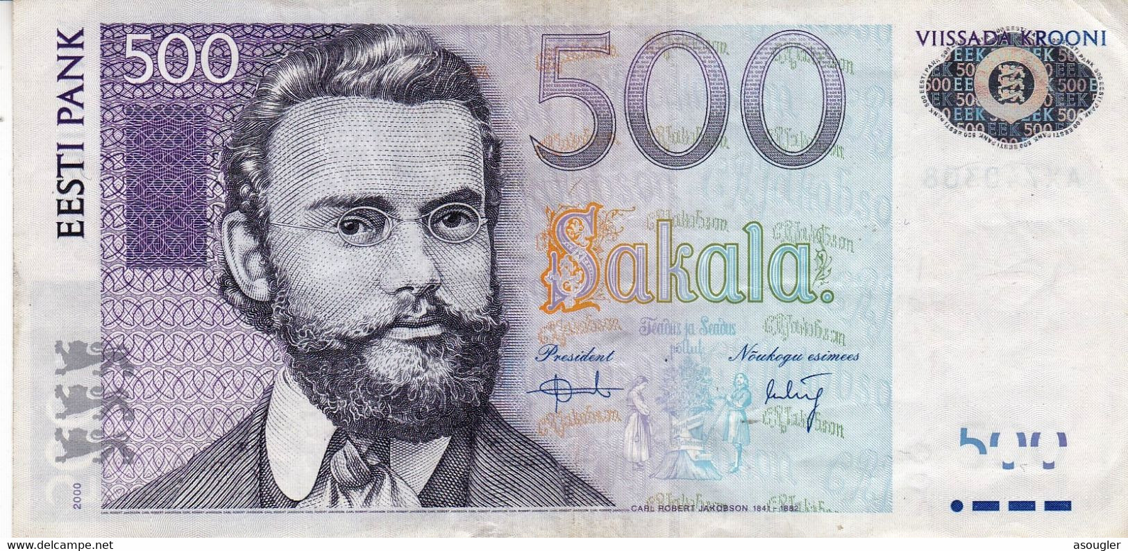 Estonia 500 Krooni 2000 VF P-83a Prefix AX "free Shipping Via Registered Air Mail" - Estonia