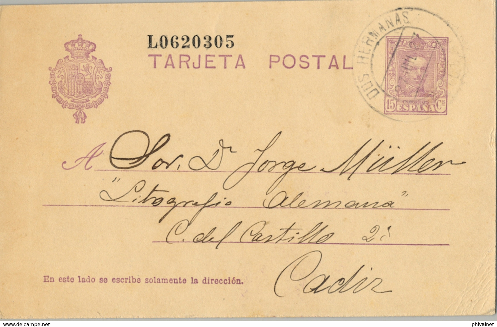 1927 , SEVILLA  , E.P. 57 CIRCULADO , DOS HERMANAS - CÁDIZ - 1850-1931