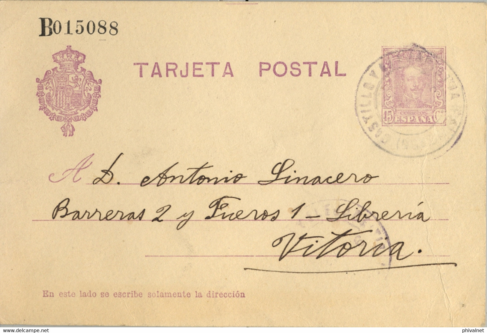 1926  , VIZCAYA   , E.P. 57 CIRCULADO , CASTILLO Y ELEJABEITIA ( ARTEA ) - VITORIA - 1850-1931