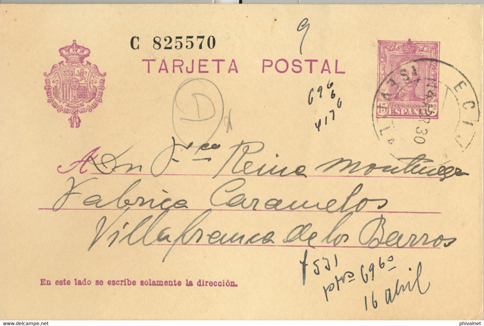 1930  , SEVILLA  , E.P. 57 CIRCULADO , ÉCIJA - VILLAFRANCA DE LOS BARROS - 1850-1931