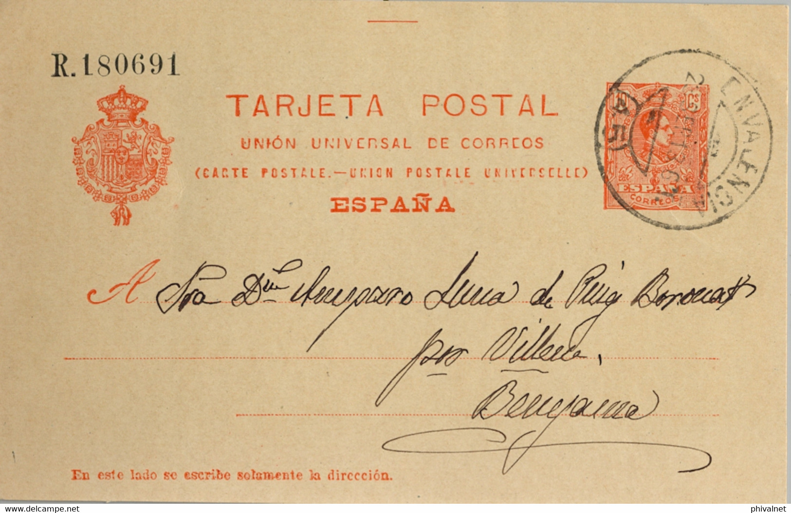 1918 , VALENCIA  , E.P. 53 CIRCULADO A BENEJAMA - 1850-1931