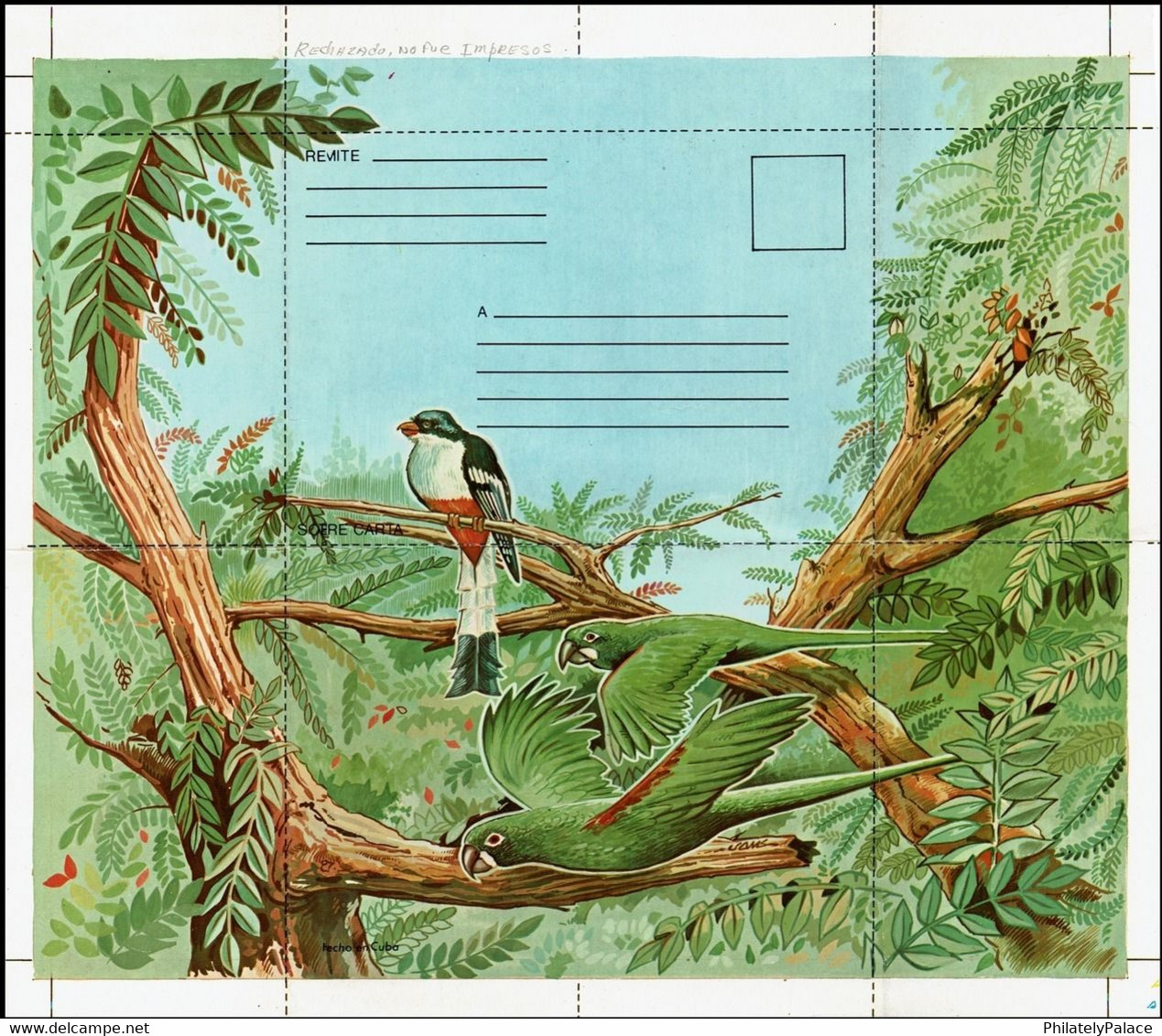 CUBA 1987 Original & Unique Test. Proof Letter Envelope Without Printed Stamp Parrot, Bird Exhibit Item ,Very Rare (**) - Brieven En Documenten