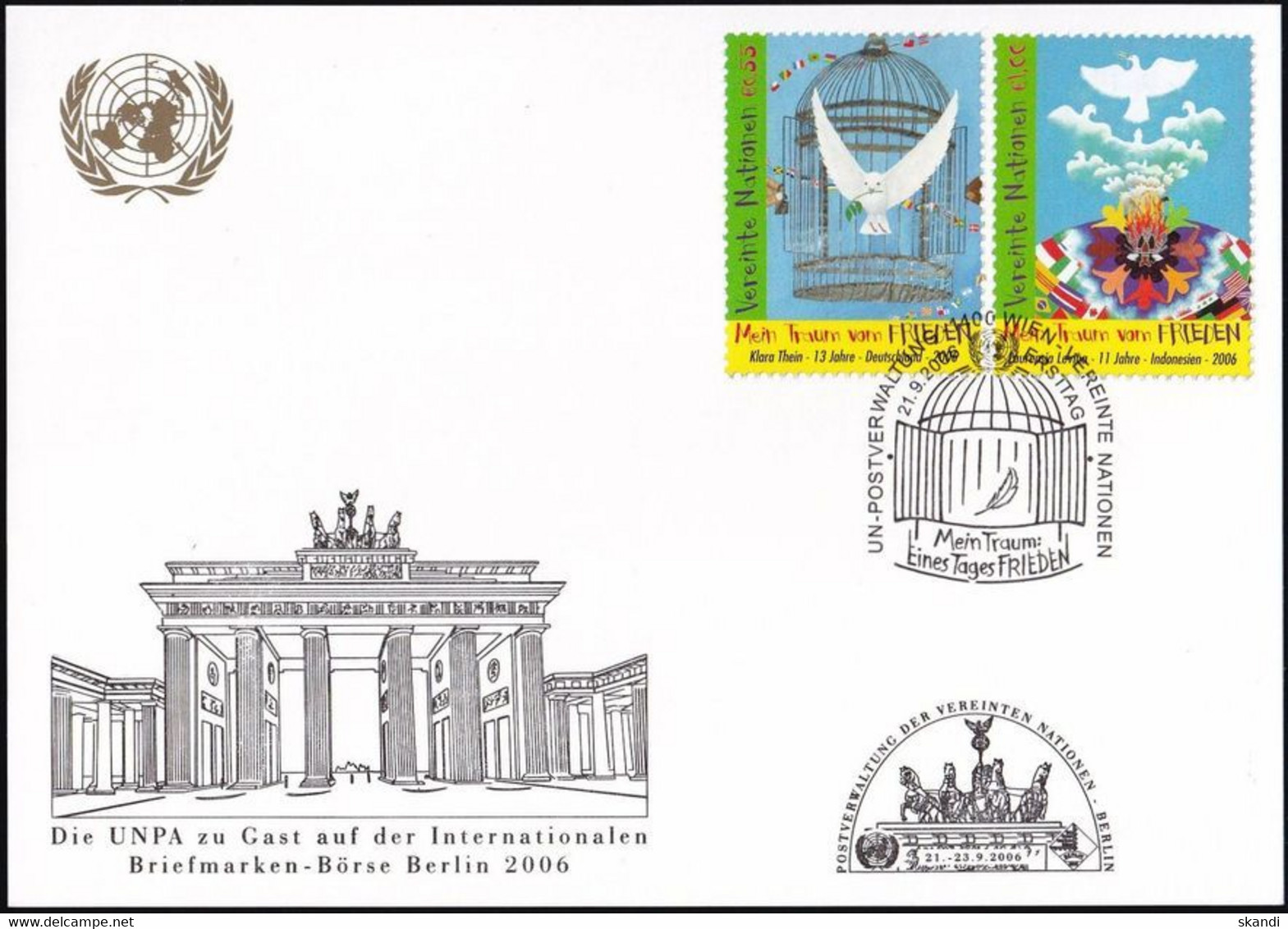 UNO WIEN 2006 Mi-Nr. 281 WEISSE KARTE - BRIEFMARKENBÖRSE BERLIN 21.09.2006 - Covers & Documents