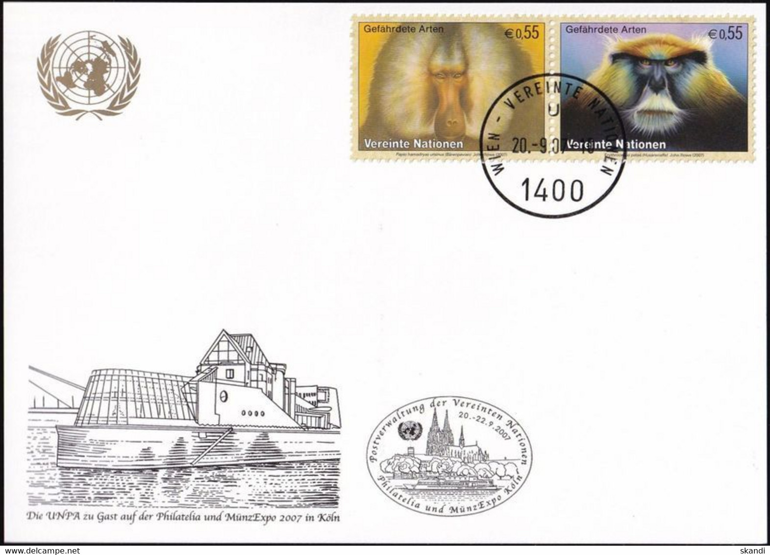 UNO WIEN 2007 Mi-Nr. WEISSE KARTE - PHILATELIA KÖLN 20.09.2007 - Storia Postale